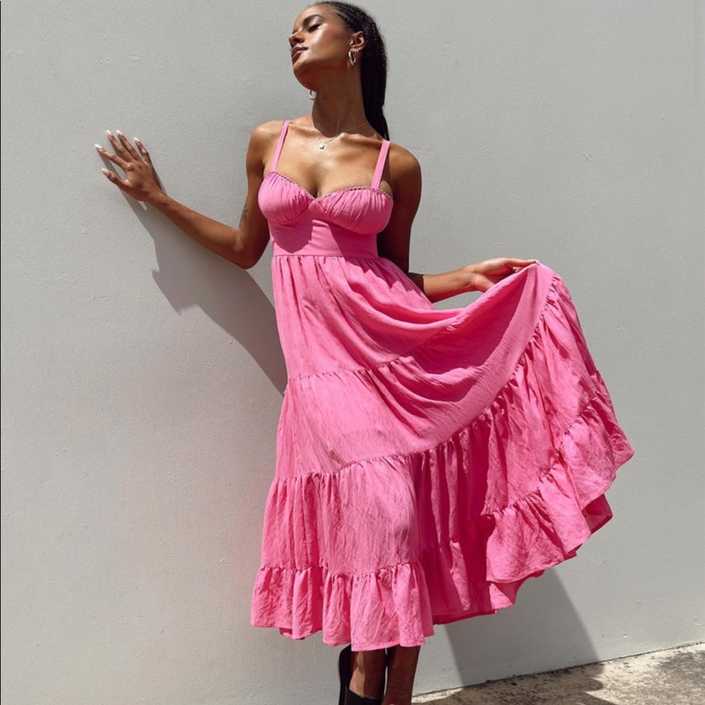 Joella Bustier/Corset Style Midi Sundress Pink